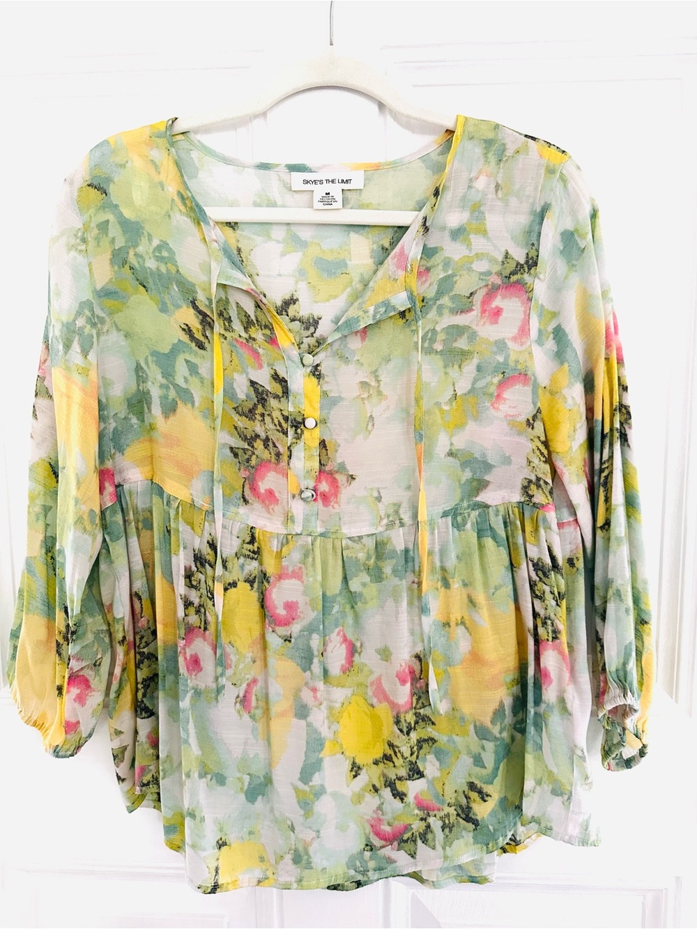 Skye's the Limit Sheer Floral Tunic - Yellow Green Pink